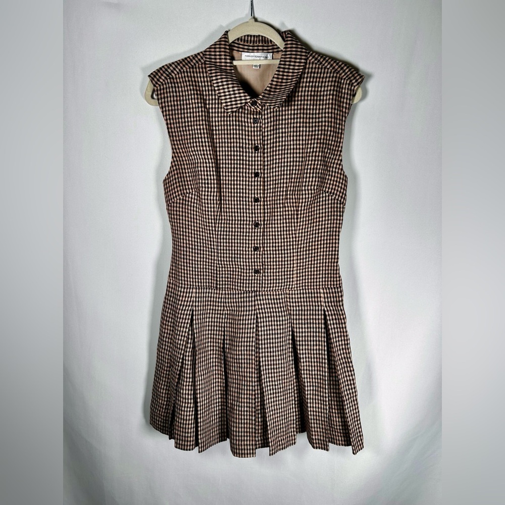 Torn by Ronny Kobo ‘Valerie’ Checkered Pleated Button Down Dress - Picture 2 of 5